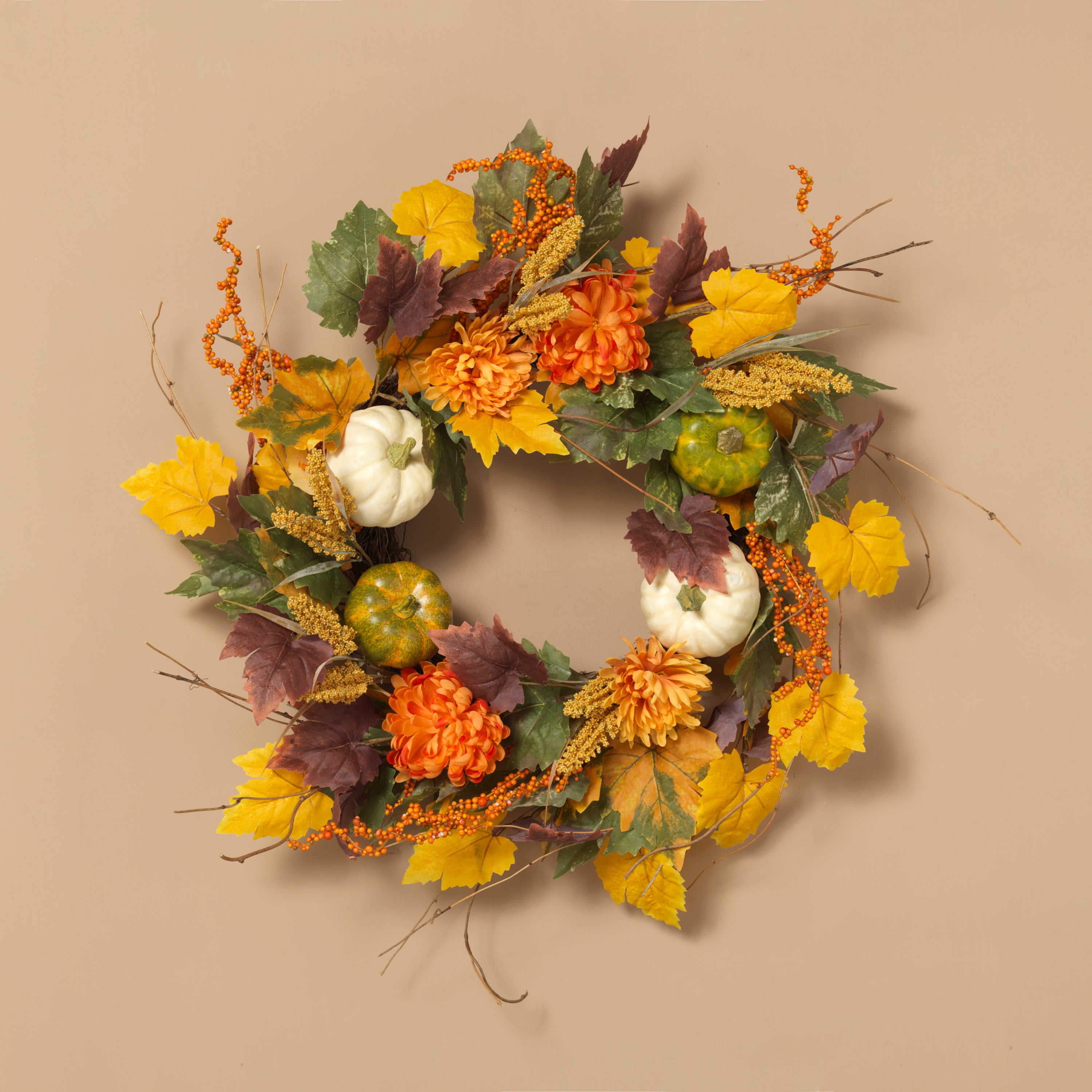 26-Inch Diameter Harvest Wreath with Pumpkin and Berry Accents